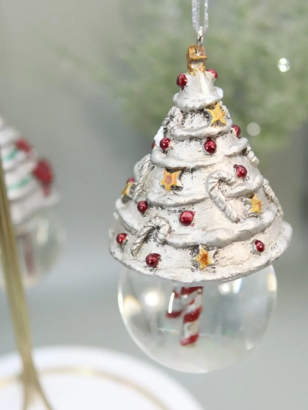 Towle Holiday Wishes Set of Three Christmas Tree Snow Globe Ornaments.